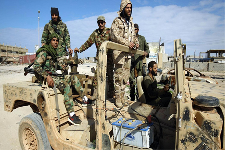 Members of the Libyan National Army patroling the streets on January 28, 2017.