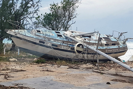 Boat strewn on the shore of Inagua in the southern Bahamas, September 8, 2017