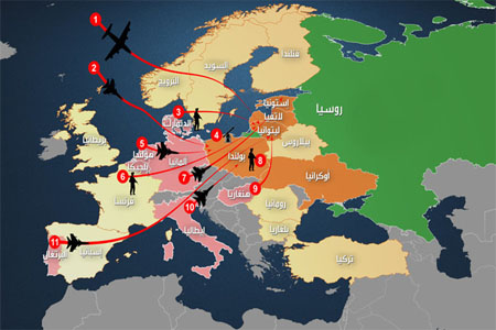خارطة توضح تحرك قوات الناتو نحو الحدود الروسية