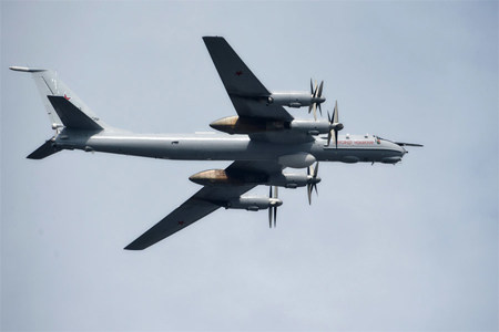 A Russian Tu-95 strategic bomber and missile platform