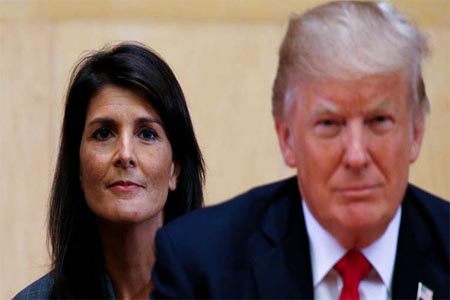 الرئيس الأمريكي، دونالد ترامب، ومندوبة الولايات المتحدة الدائمة لدى الأمم المتحدة، نيكي هايلي