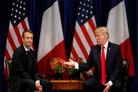 U.S. President Donald Trump meets French President Emmanuel Macron