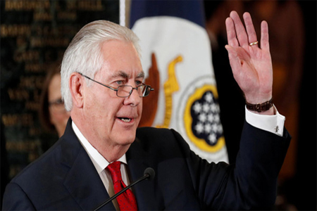 تيلرسون خلال خطابه الأخير في الخارجية الأميركية يوم 22 مارس