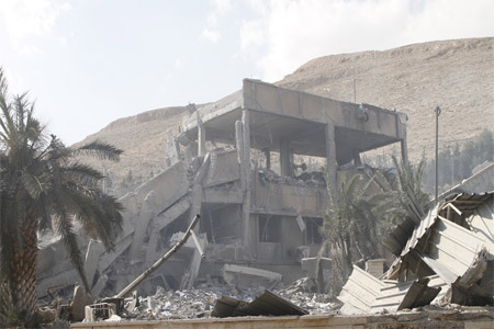 Ruins of the Scientific Research Center are seen in the Barzeh neigborhood of Damascus after the US, the UK and France carried out joint airstrikes on Syrian facilities.