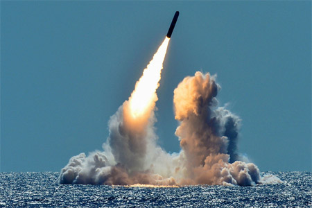 An unarmed Trident II D5 missile test launch from a US Navy submarine off the coast of California