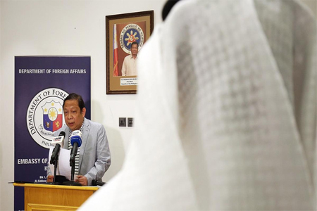 Filipino Ambassador in Kuwait Renato PO Villa speaks during a press conference at the Philippines embassy in Kuwait City on April 21, 2018.