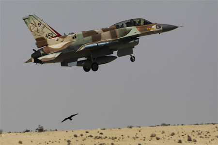 An Israeli F-16 fighter jet takes off from Ramon air base.