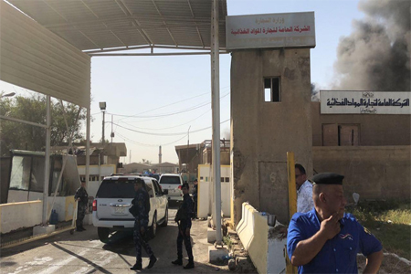 First responders were attempting to control the Baghad warehouse fire where ballot boxes were stored, a local official and the interior ministry said. (Supplied)