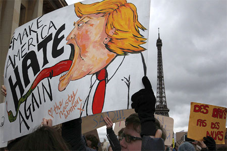 Protesters rally in Paris, France, February 4, 2017.