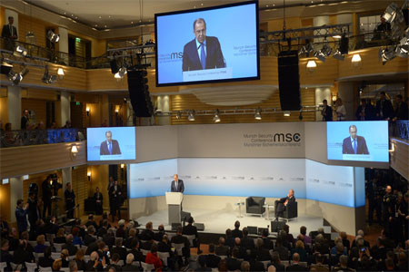 Russia's Foreign Minister Lavrov walks before delivering his speech during the 53rd Munich Security Conference in Munich
