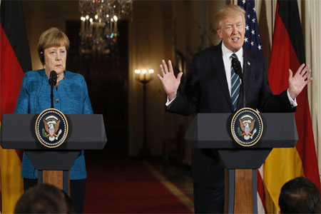U.S. President Trump and German Chancellor Merkel hold a joint news conference in Washington