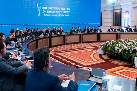 Participants in a meeting on Syria in Astana